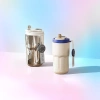 Silver metal insulated cup, beige blue lid insulated cup, 500ml, double-layer vacuum for cold and heat preservation details Picture